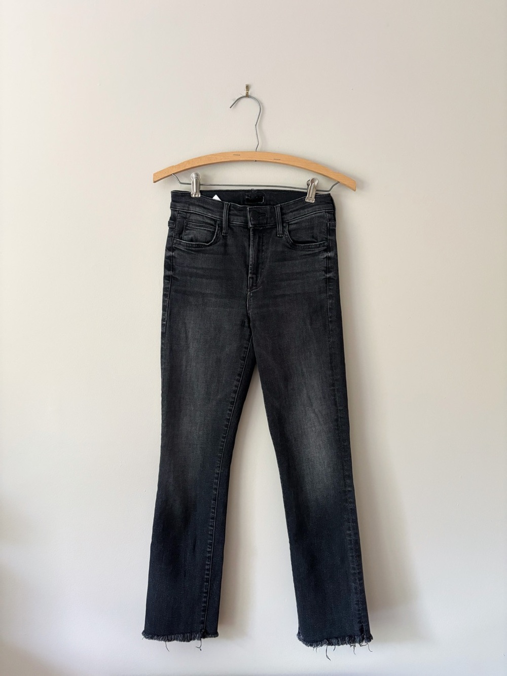 MOTHER Black Straight Leg Jeans with Raw Hem